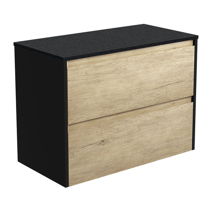 Fienza Amato Scandi Oak 900 Wall-Hung Cabinet, Satin Black Panels