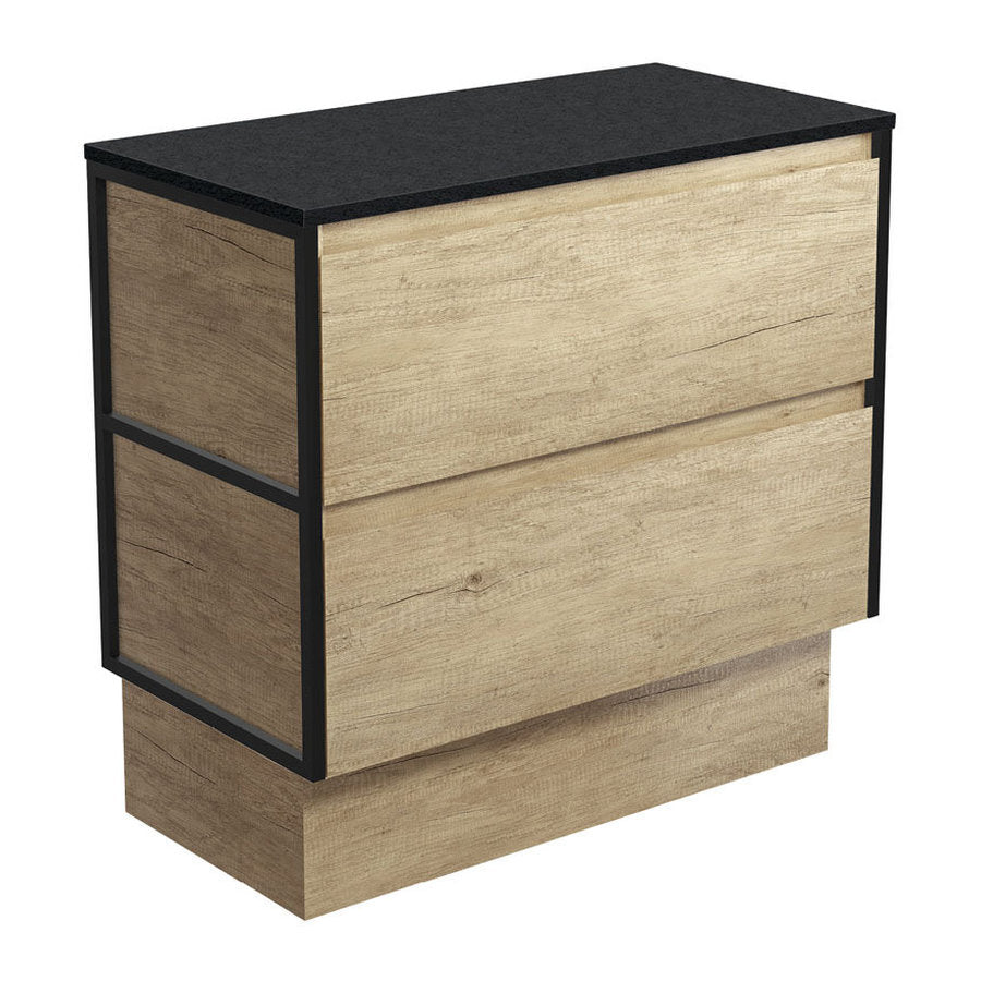 Fienza Amato Scandi Oak 900 Cabinet On Kickboard, Matte Black Frames