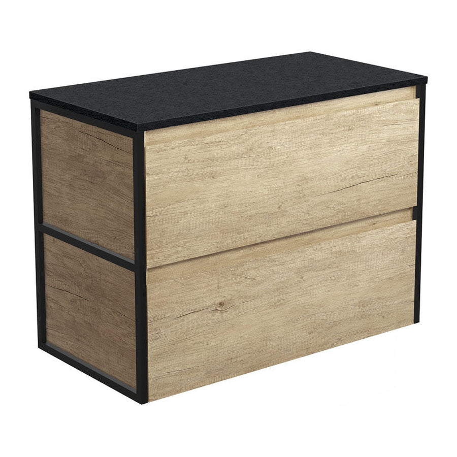 Fienza Amato Scandi Oak 900 Wall-Hung Cabinet, Matte Black Frames