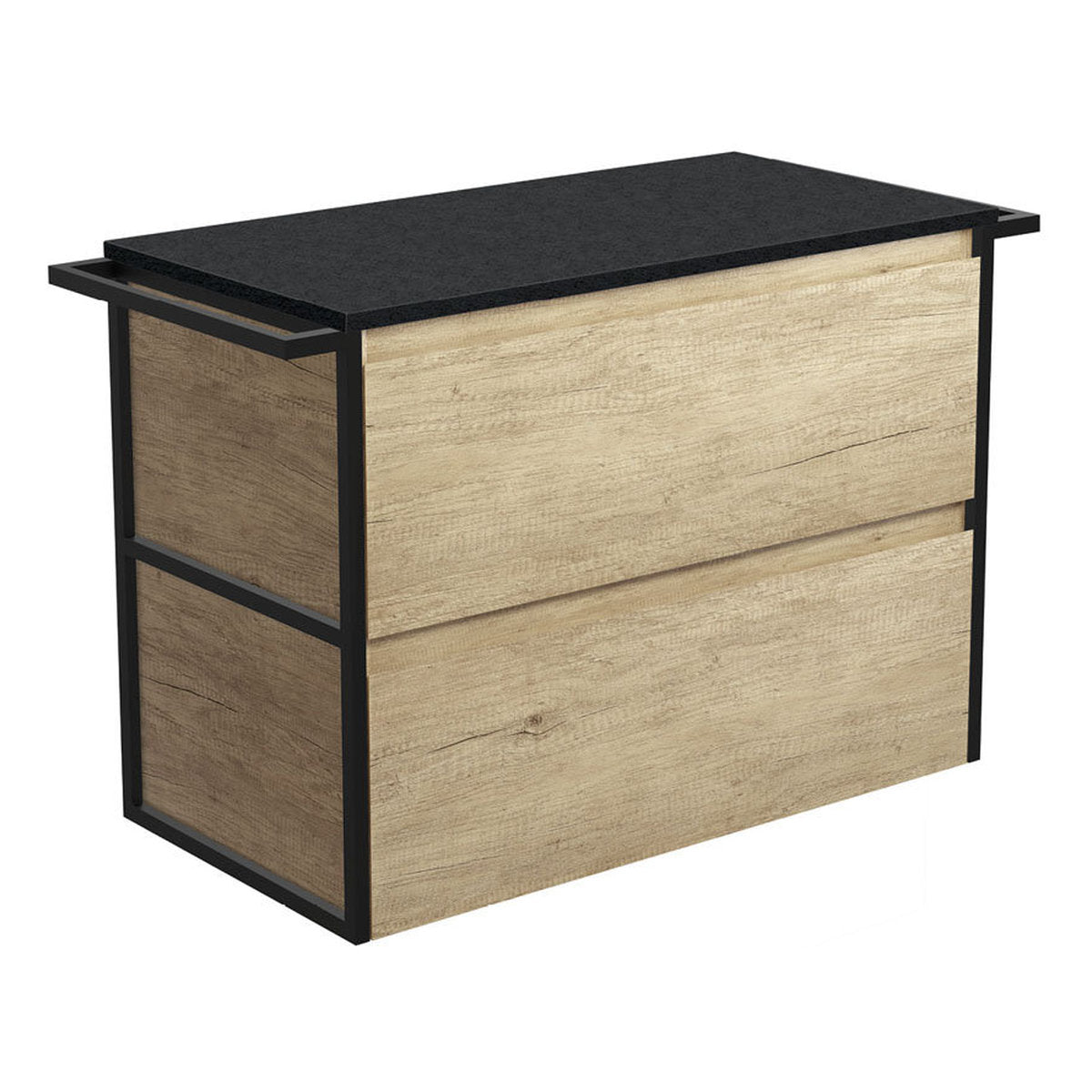 Fienza Amato Scandi Oak 900 Wall-Hung Cabinet, Matte Black Towel Rails