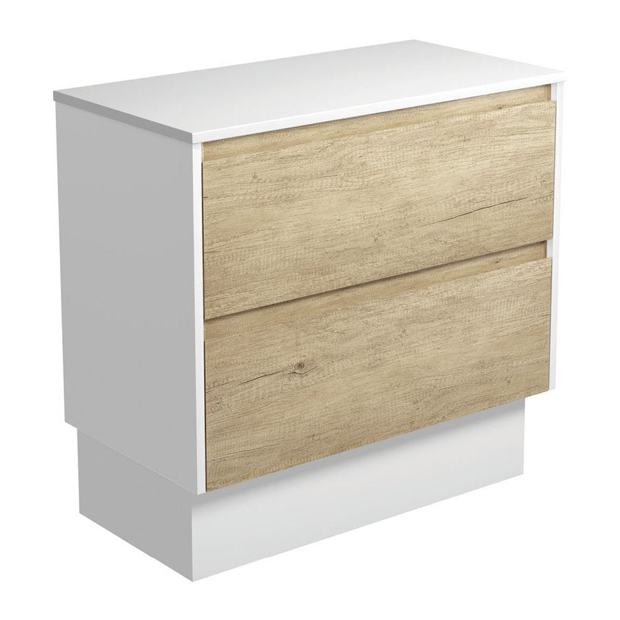 Fienza Amato Scandi Oak 900 Cabinet On Kickboard, Satin White Panels