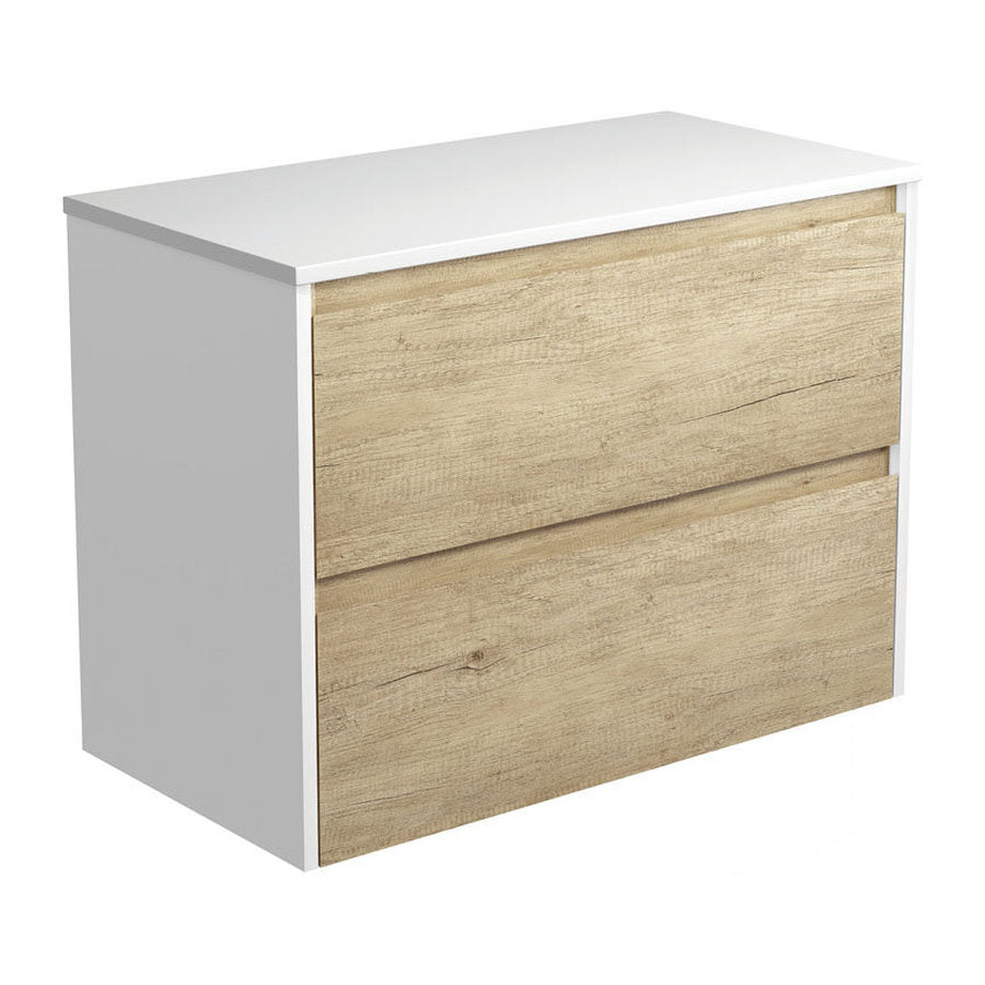 Fienza Amato Scandi Oak 900 Wall-Hung Cabinet, Satin White Panels