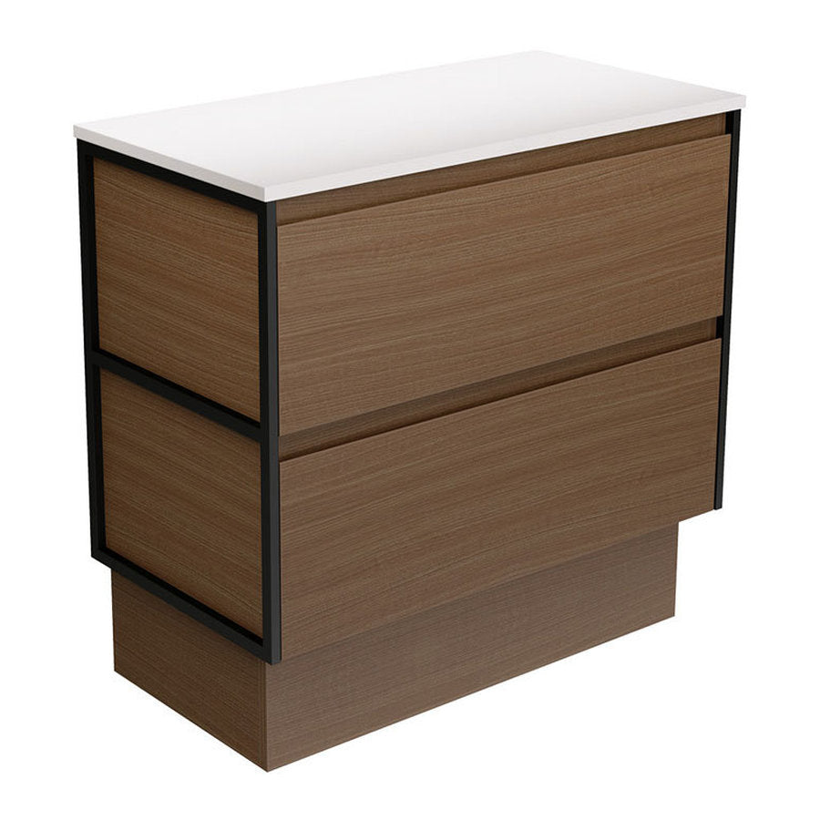 Fienza Amato Walnut 900 Cabinet On Kickboard, Matte Black Frames