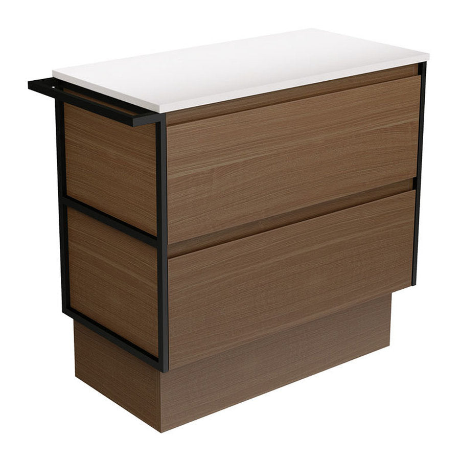Fienza Amato Walnut 900 Cabinet On Kickboard, 1 Frame & 1 Towel Rail