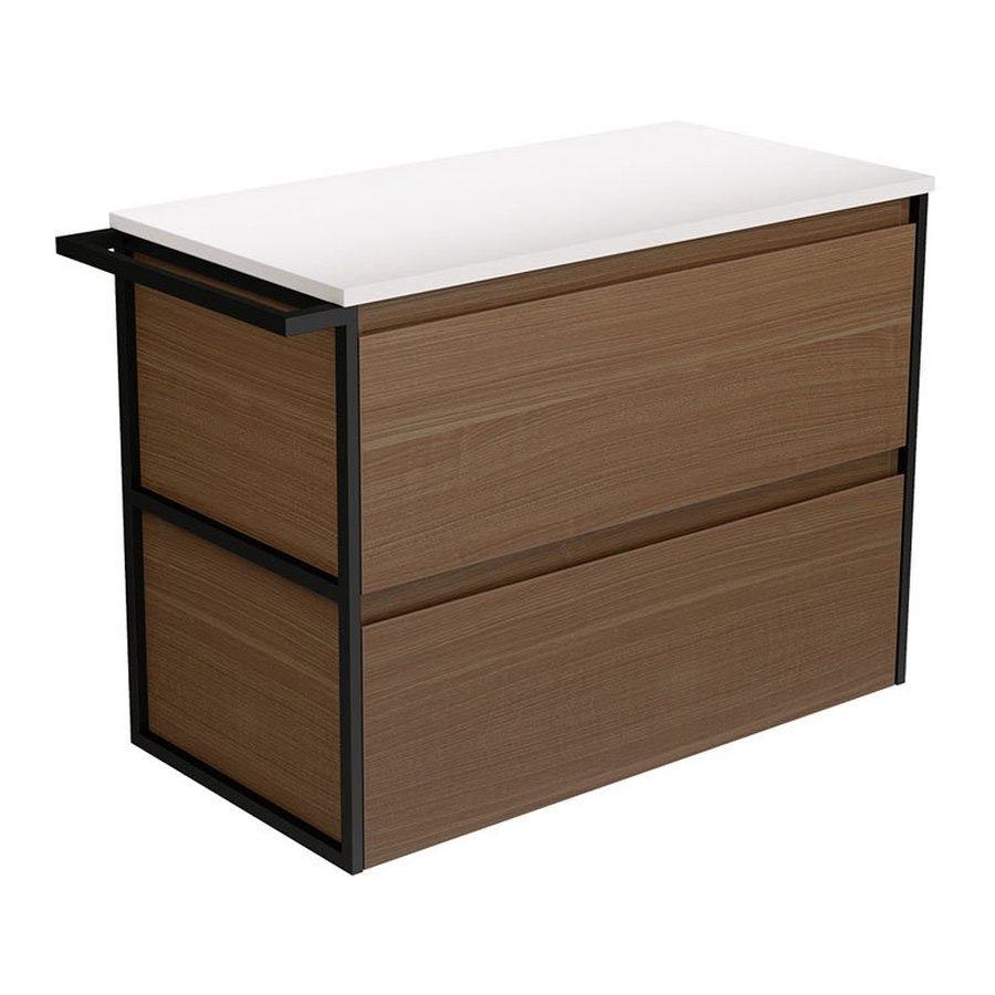 Fienza Amato Walnut 900 Wall-Hung Cabinet, 1 Frame & 1 Towel Rail