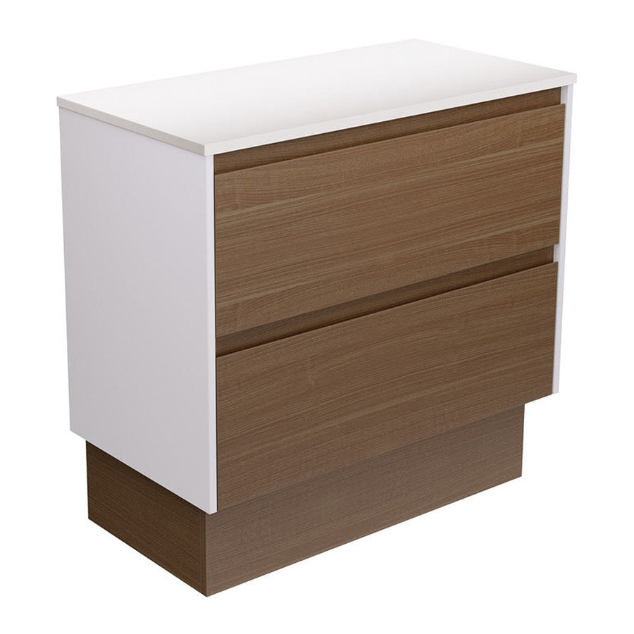 Fienza Amato Walnut 900 Cabinet On Kickboard, Satin White Panels