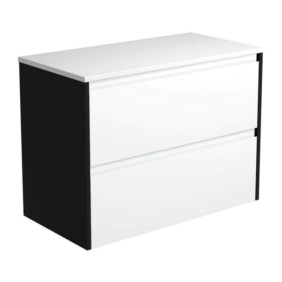 Fienza Amato Satin White 900 Wall-Hung Cabinet, Satin Black Panels