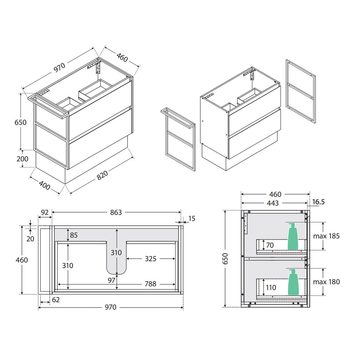 Fienza Amato Industrial 900 Cabinet On Kickboard, 1 Frame & 1 Towel Rail