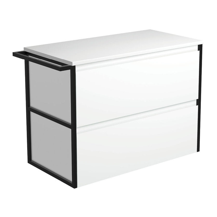 Fienza Amato Satin White 900 Wall-Hung Cabinet, 1 Frame & 1 Towel Rail