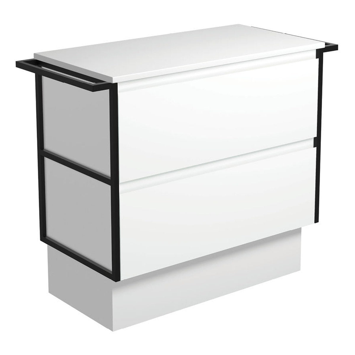 Fienza Amato Satin White 900 Cabinet On Kickboard, Matte Black Towel Rails