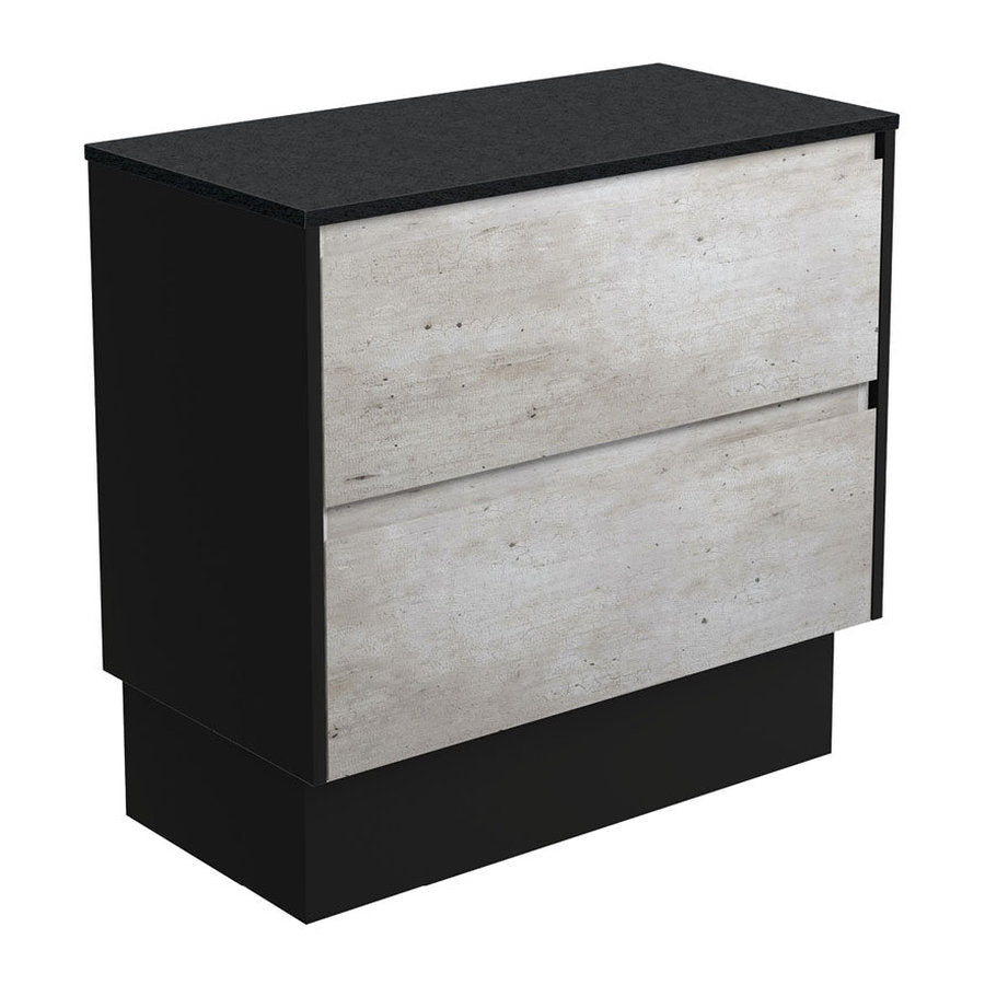 Fienza Amato Industrial 900 Cabinet On Kickboard, Satin Black Panels