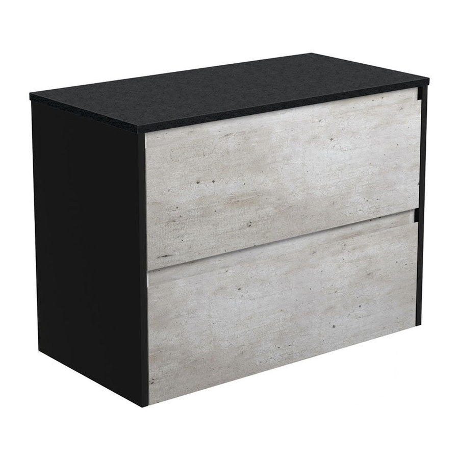 Fienza Amato Industrial 900 Wall-Hung Cabinet, Satin Black Panels