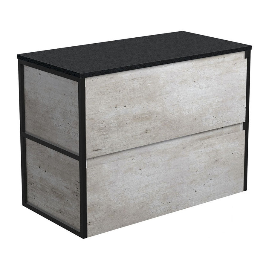 Fienza Amato Industrial 900 Wall-Hung Cabinet, Matte Black Frames