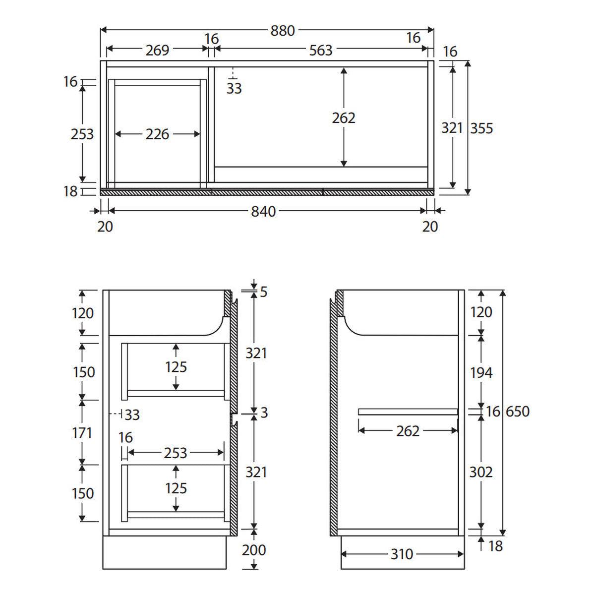 Fienza Siska 900mm Ensuite Depth Cabinet On Kick, Left Drawers