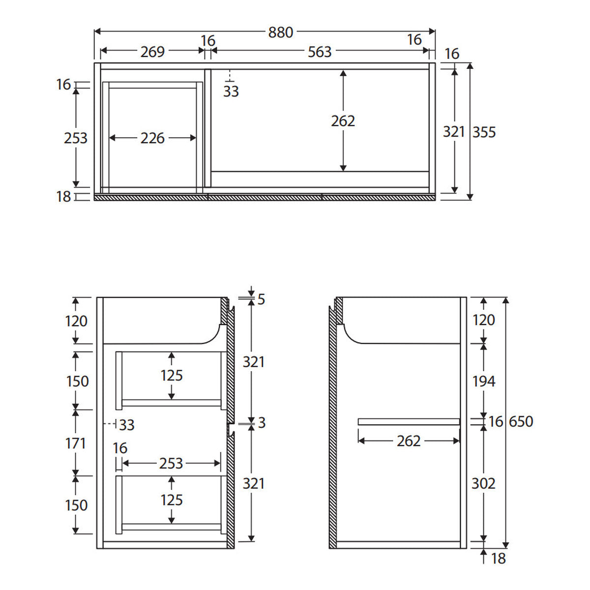 Fienza Siska 900mm Ensuite Depth Wall Hung Cabinet, Left Drawers