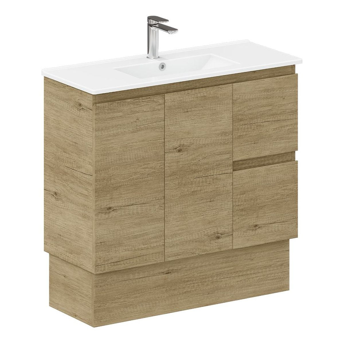 Siska Slim Scandi Oak 900 Vanity on Kickboard, Right Drawers