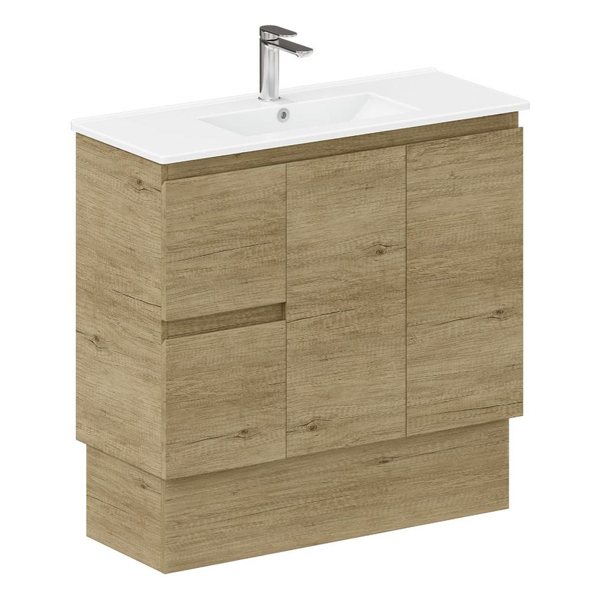 Siska Slim Scandi Oak 900 Vanity on Kickboard, Left Drawers