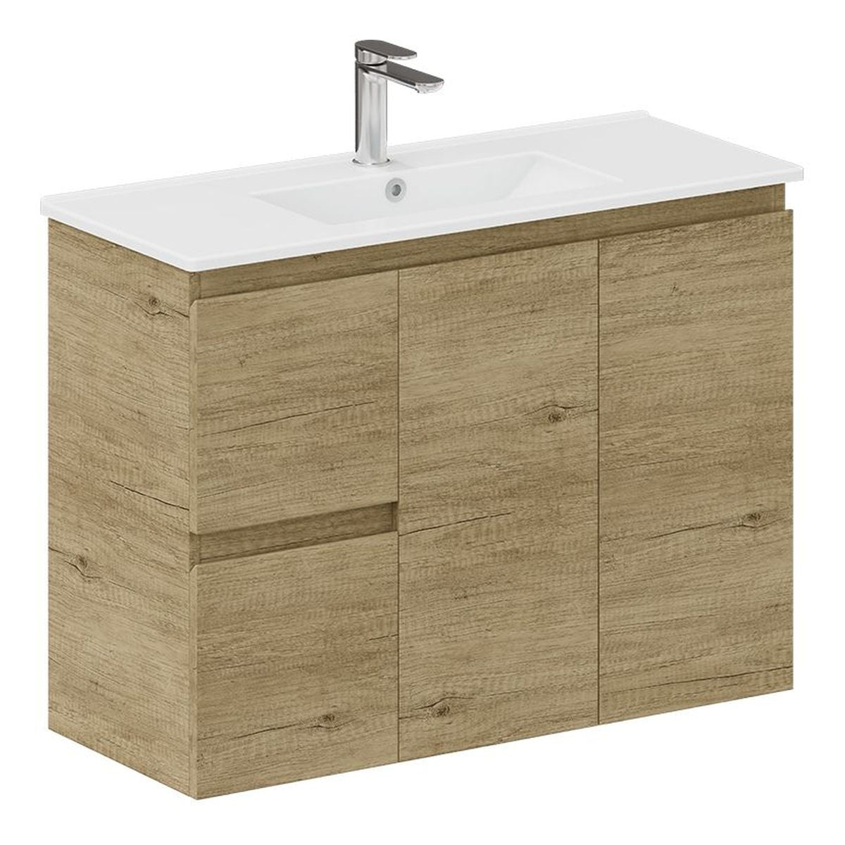 Siska Slim Scandi Oak 900 Wall Hung Vanity, Left Drawers