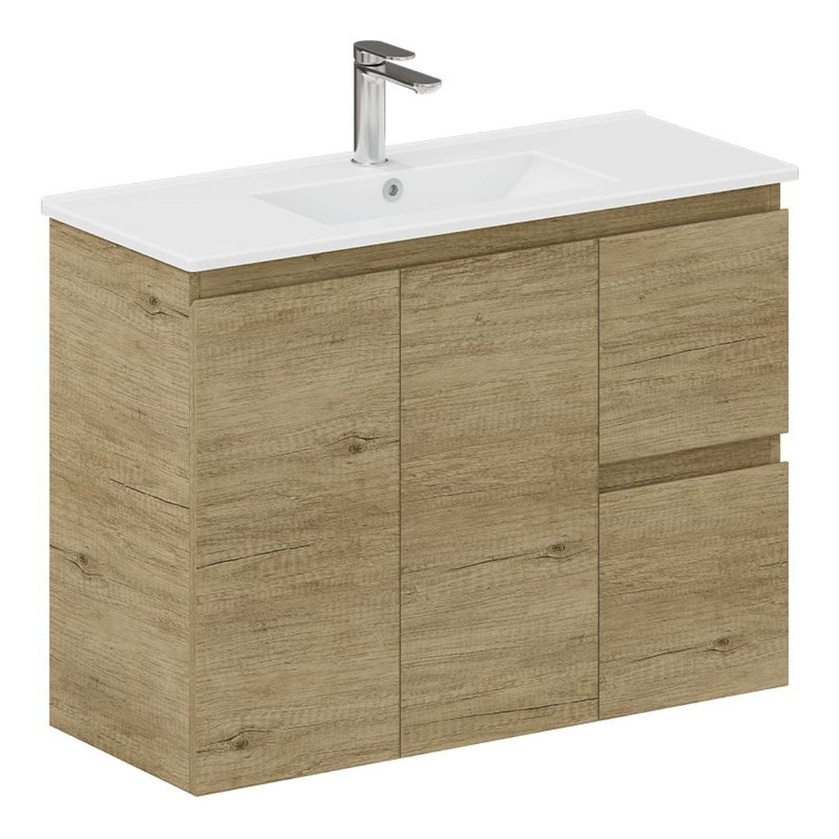 Siska Slim Scandi Oak 900 Wall Hung Vanity, Right Drawers