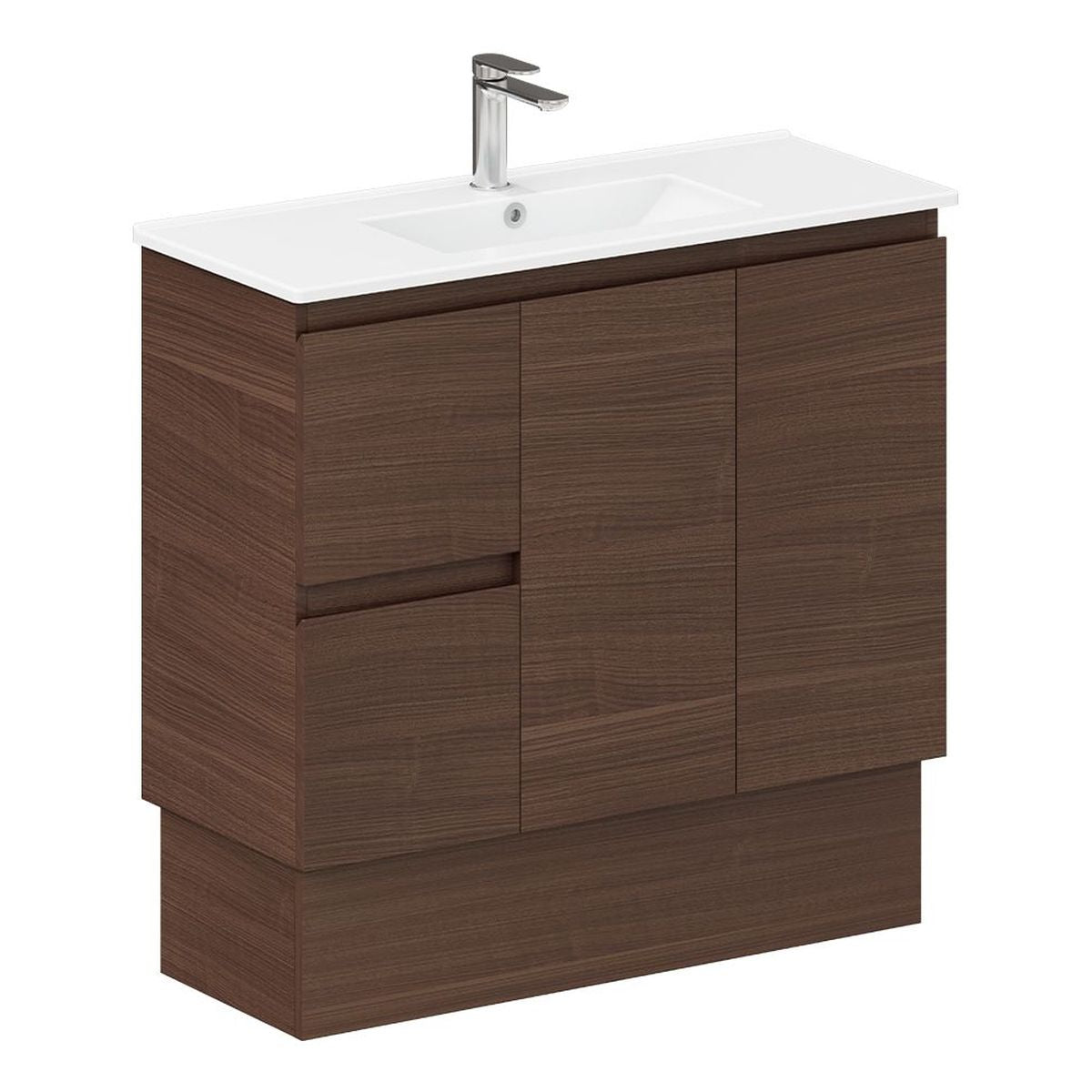 Siska Slim Walnut 900 Vanity on Kickboard, Left Drawers