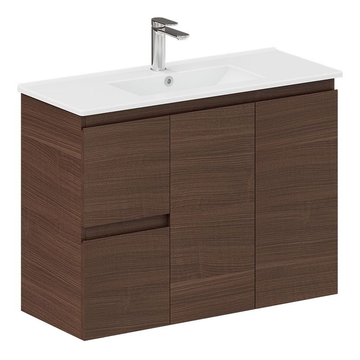 Siska Slim Walnut 900 Wall Hung Vanity, Left Drawers