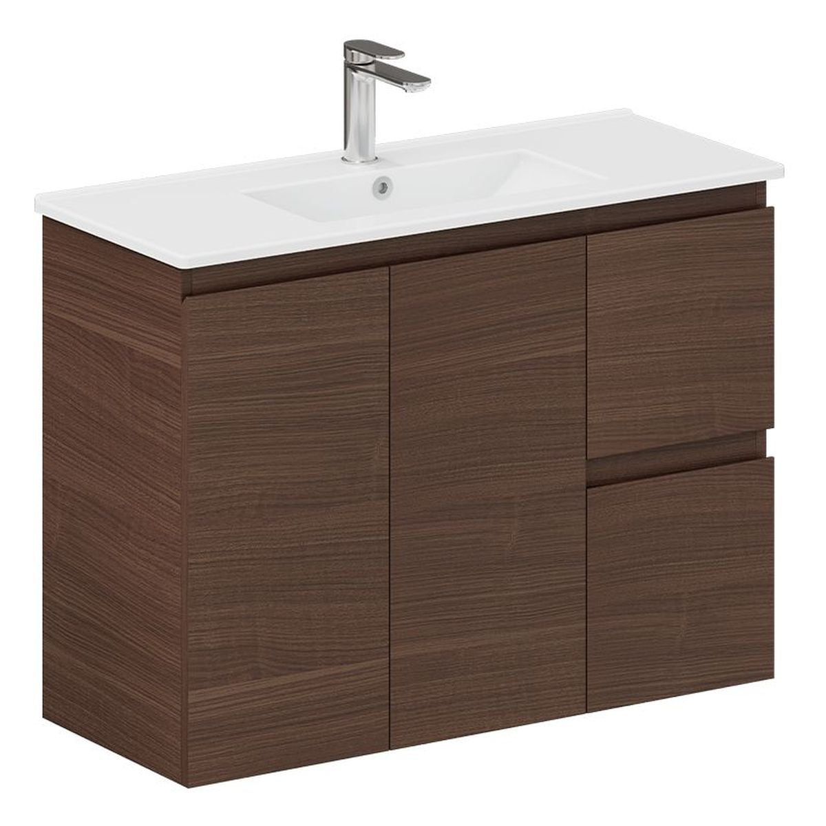 Siska Slim Walnut 900 Wall Hung Vanity, Right Drawers