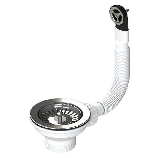 90X50 Polished Stainless Steel Basket Waste With Overflow Kit & Long Bolt
