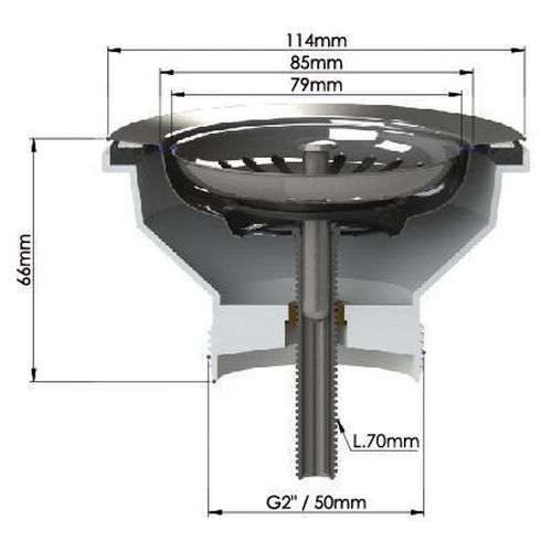 90X50 Polished Stainless Steel Basket Waste & Long Bolt
