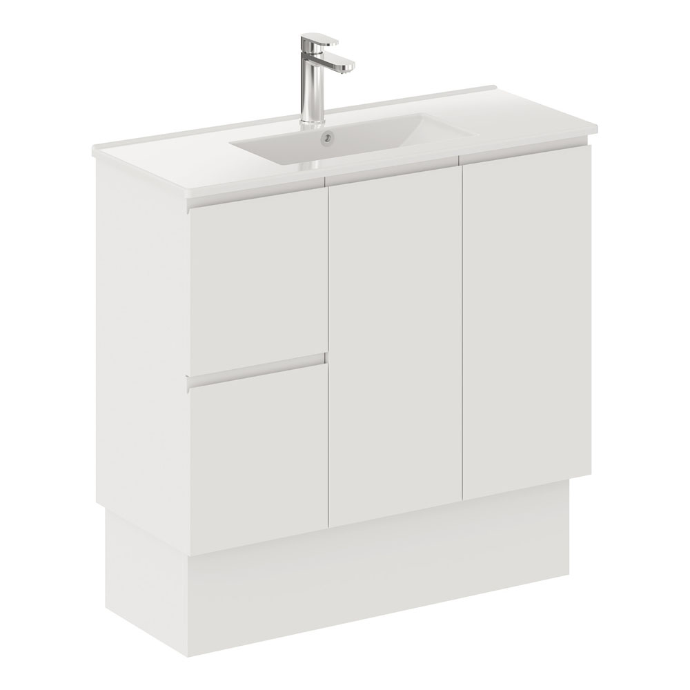 Siska Slim 900 Vanity on Kickboard, Left Drawers - 3 Tapholes