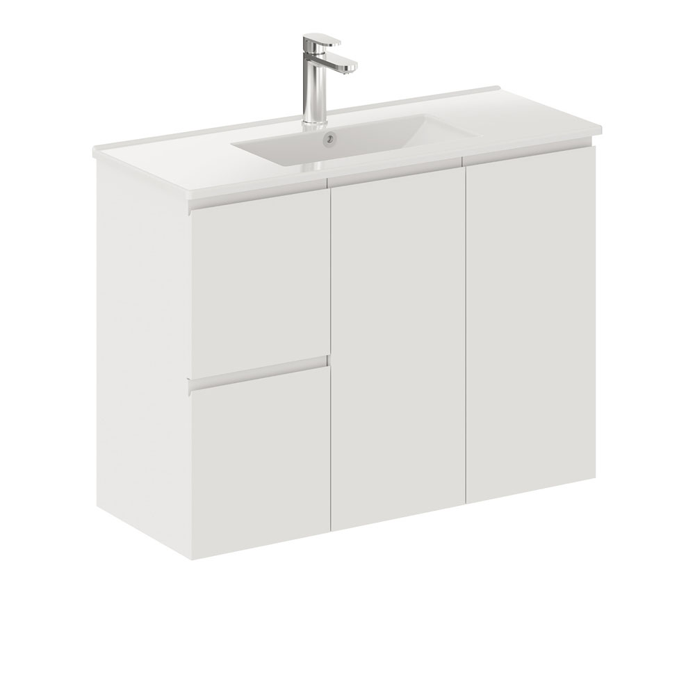 Siska Slim 900 Wall-Hung Vanity, Left Drawers - 1 Taphole