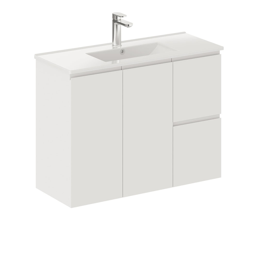 Siska Slim 900 Wall-Hung Vanity, Right Drawers - 1 Taphole