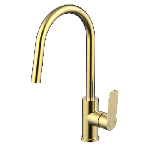 Millennium Cioso Pullout Spray Sink Mixer with Akemi Handle, Modern Brass