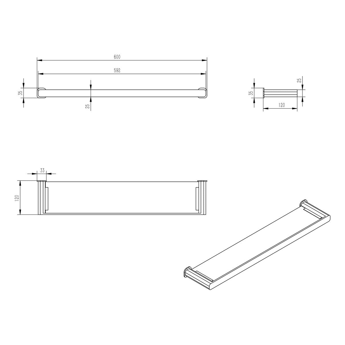 Otti Oskar Chrome Metal & Glass Shelf