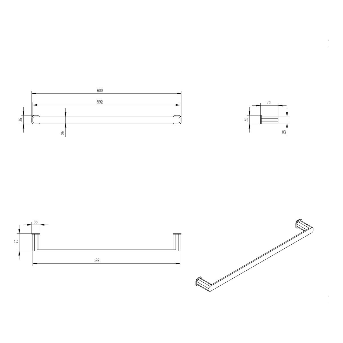 Otti Oskar 600mm Argent Gold Single Towel Rail
