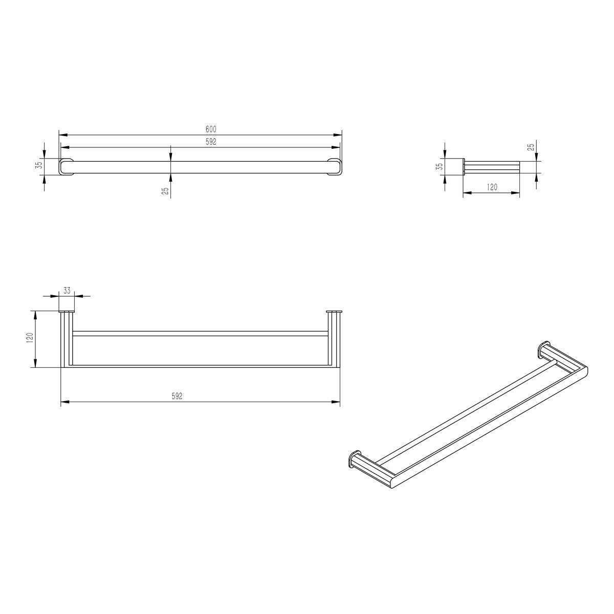 Otti Oskar 600mm Argent Gold Double Towel Rail