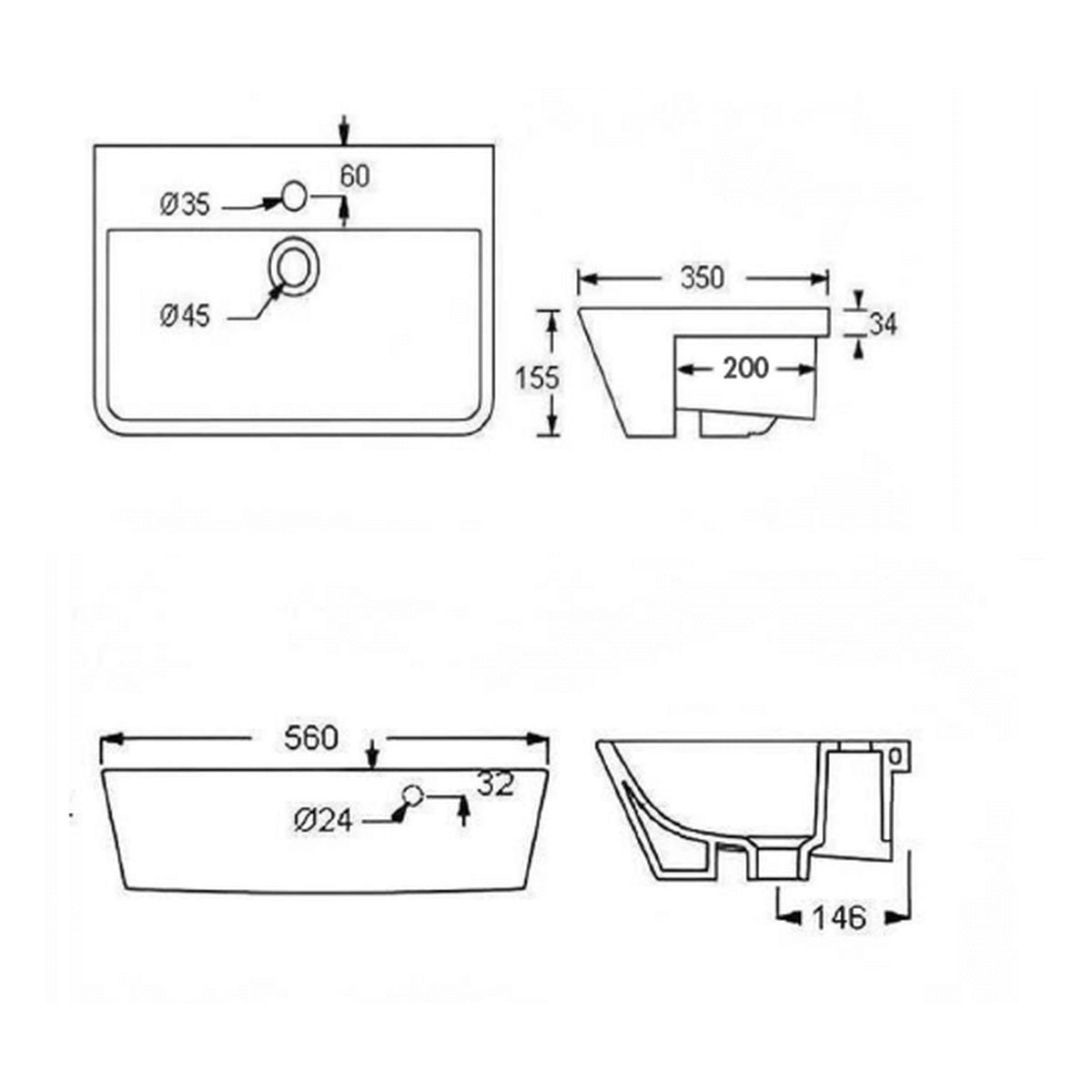 Turner Hastings Agres 56 x 35 Semi-Recessed Basin