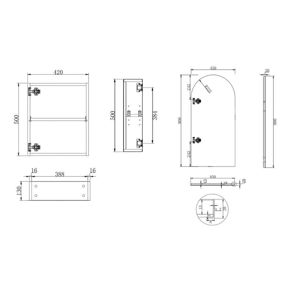 Archied Framed Shaving Cabinet, 450x900mm, Left Hinge, Brushed Nickel