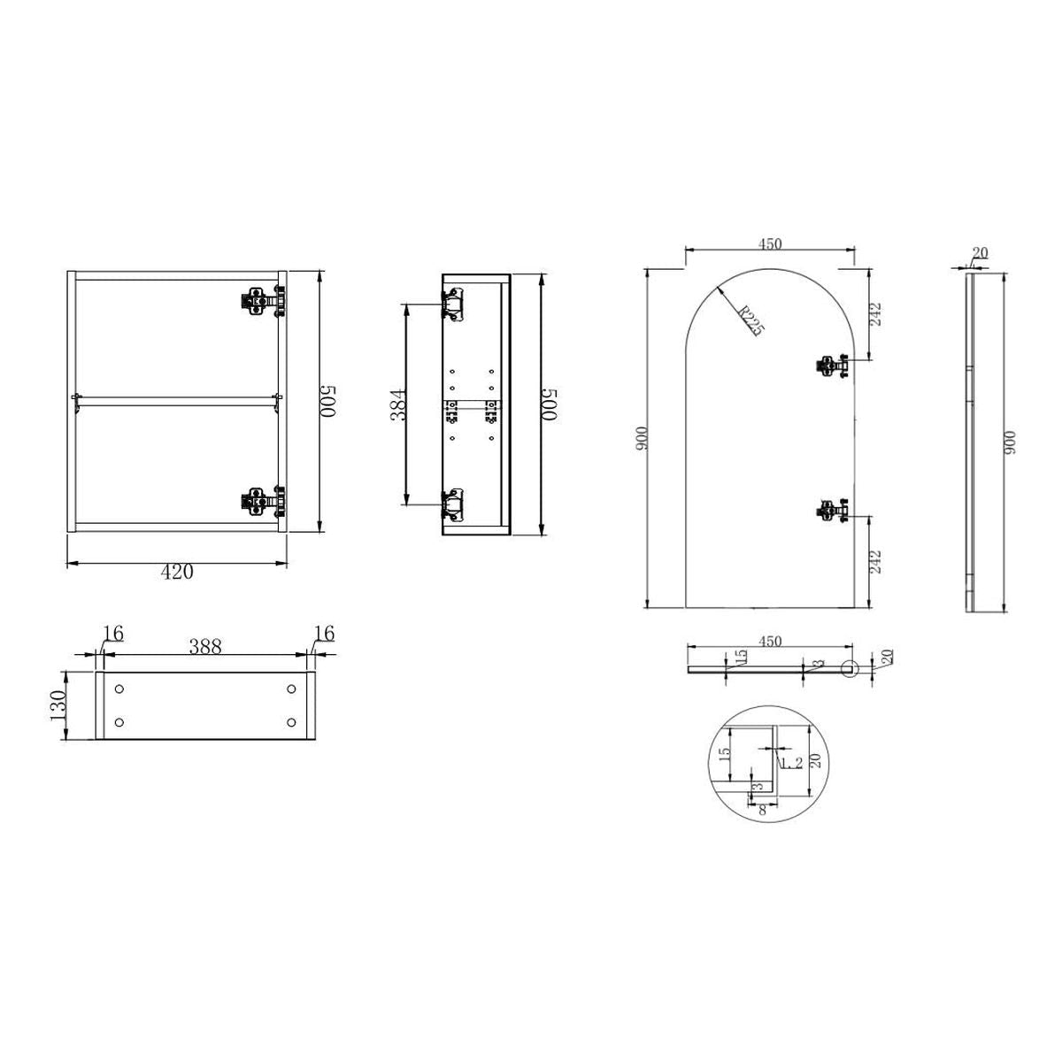 Archied Framed Shaving Cabinet, 450x900mm, Right Hinge, Matte Black