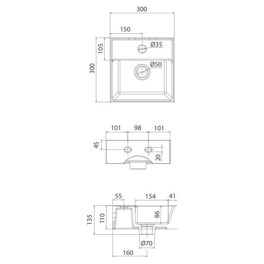 Studio Bagno Apartment 30R Bench/Wall Basin - 1 Taphole