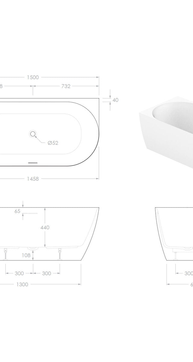 ADP Glacier Left Corner Bath 1500mm