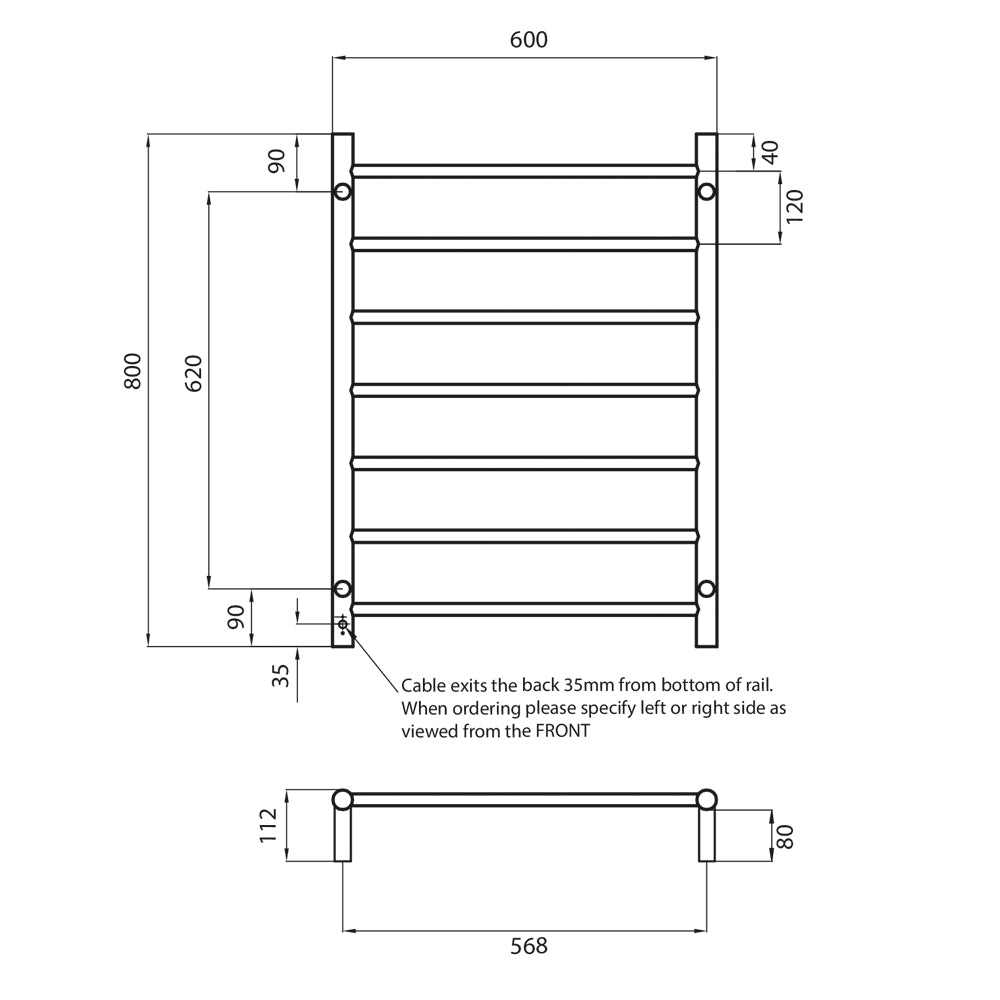 Radiant Heated Round Ladder 600 x 800mm, Brushed Copper