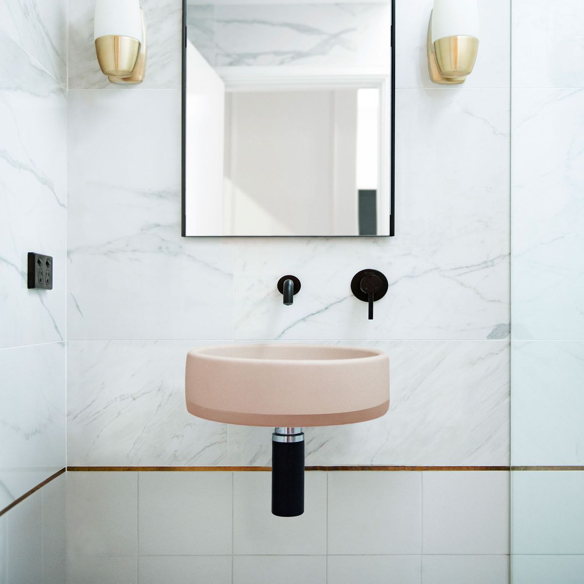 Nood Wall Mount Bowl Basin Two Tone in Blush Pink