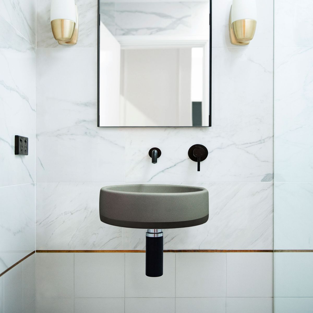 Nood Wall Mount Bowl Basin Two Tone in Mid Tone Grey