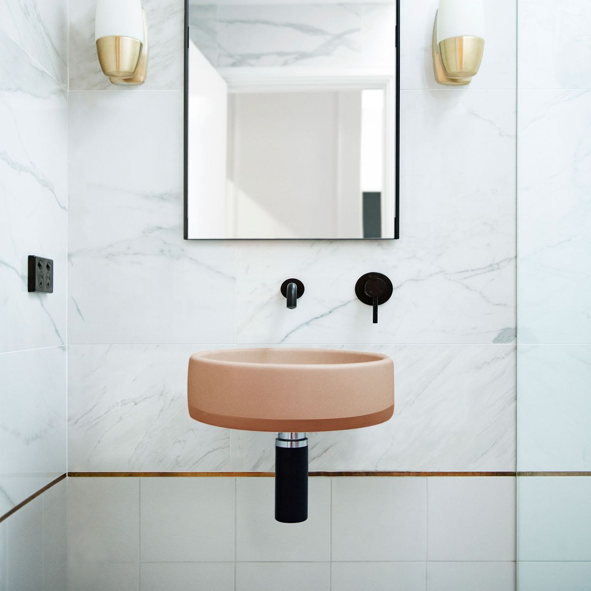 Nood Wall Mount Bowl Basin Two Tone in Pastel Peach