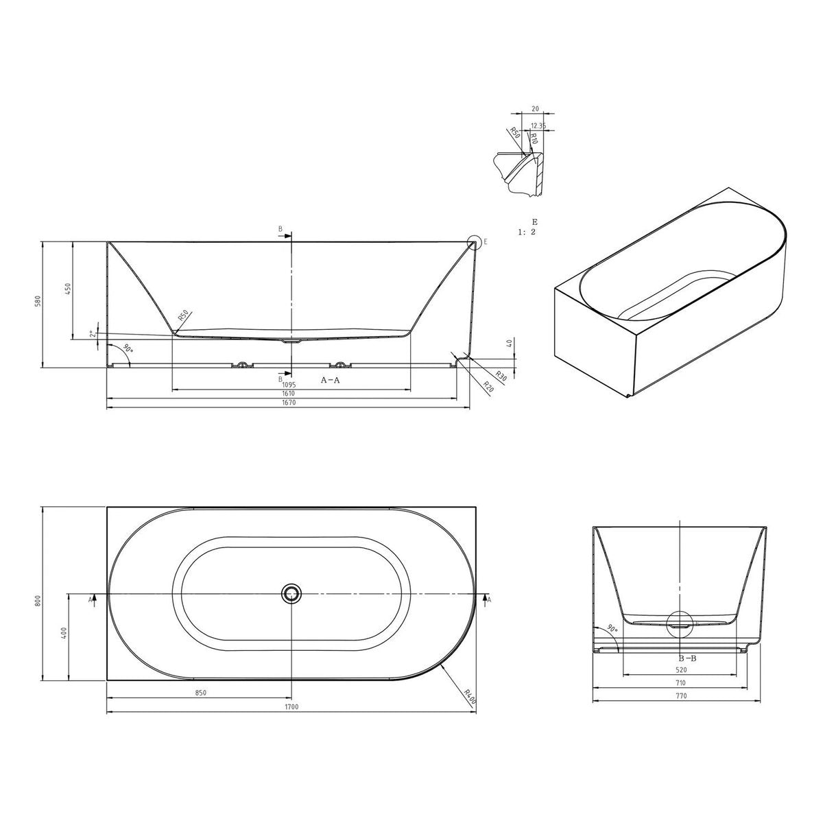 Otti Attica Celine Left Corner 1700 Gloss White Bath with Overflow