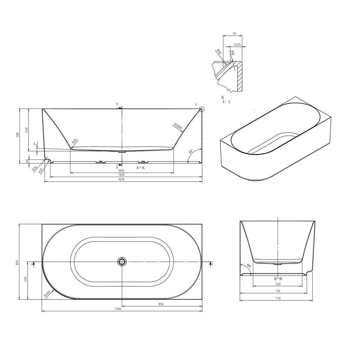 Otti Attica Celine Right Corner 1700 Matte White Bath with Overflow