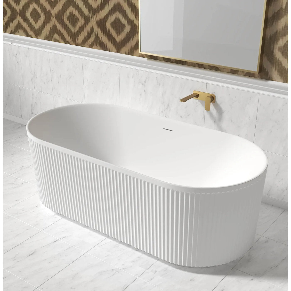 Otti Attica Havana 1500 Matte White Fluted Bath with Overflow