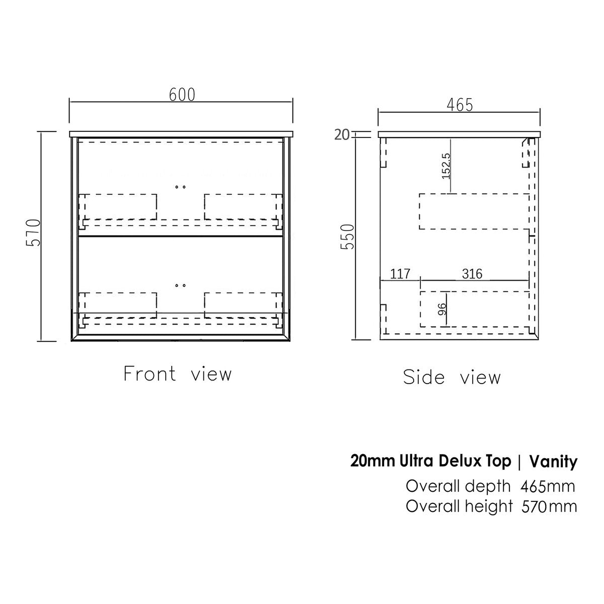 Otti Boston 600mm Light Grey Wall Hung Cabinet