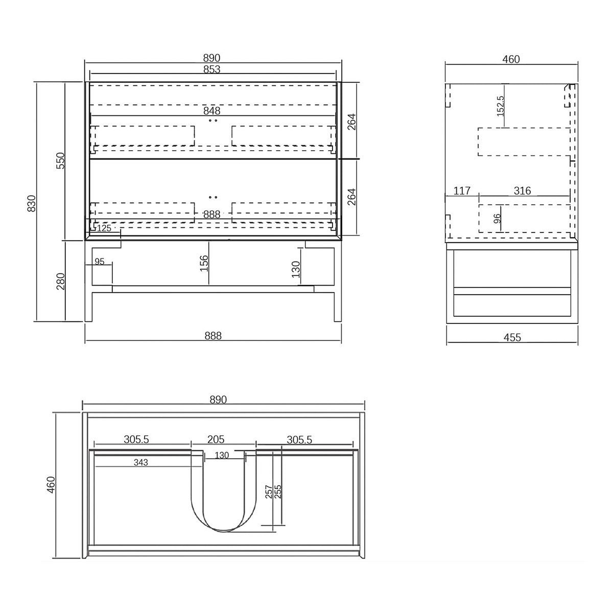 Otti Boston 900mm Light Grey Wall Hung Cabinet
