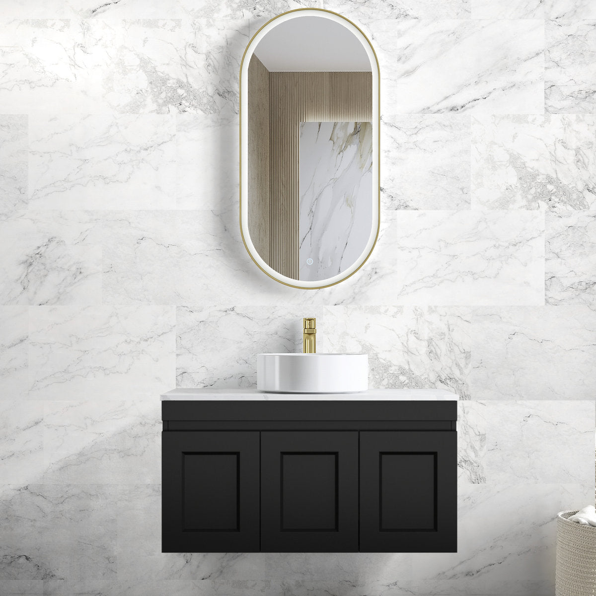 Otti Hampton Mark II 900mm Satin Black Wall Hung Cabinet